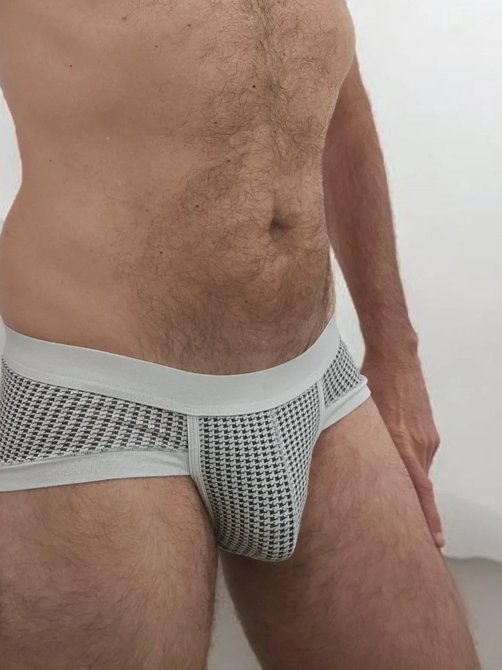 Men's White & Black Houndstooth Briefs - Classic Support